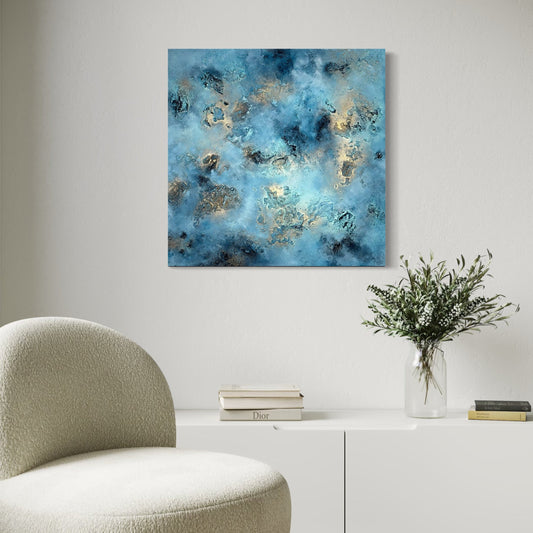 Ethereal Genesis, exklusives abstraktes Kunstunikat von Sabine Runge, moderne abstrakte Malerei in eleganten Farbtönen mit unverkennbarer Struktur, luxuriös und weltweit erhältlich