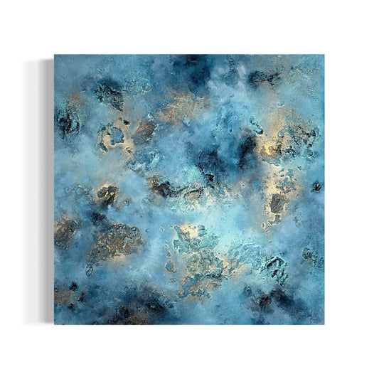 Ethereal Genesis, exklusives abstraktes Kunstunikat von Sabine Runge, moderne abstrakte Malerei in eleganten Farbtönen mit unverkennbarer Struktur, luxuriös und weltweit erhältlich