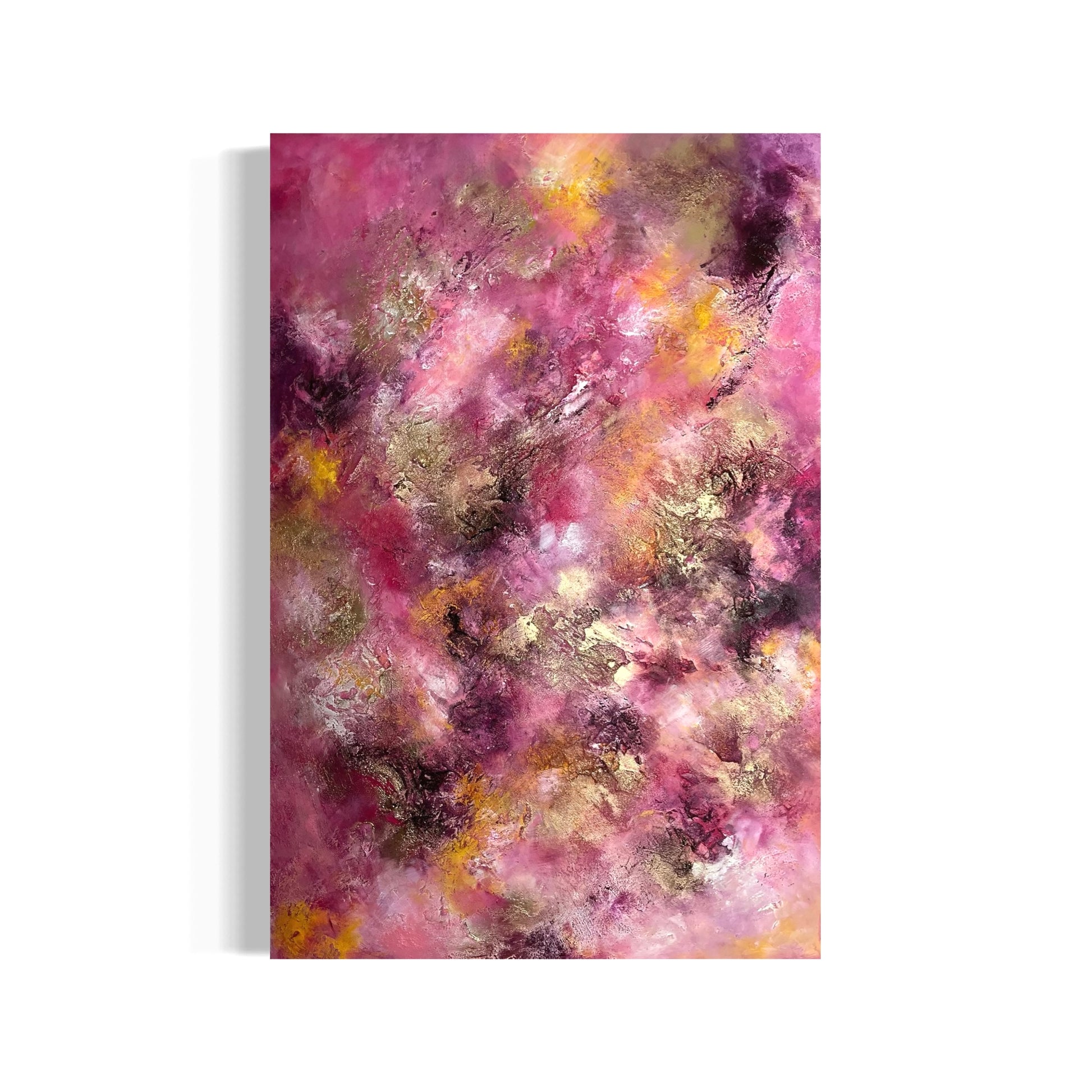 „Magnolia", exklusives abstraktes Kunstwerk von Sabine Runge, bunt, farbenfroh und auffällig mit Gold und strukturierter Oberfläche, moderne abstrakte Malerei