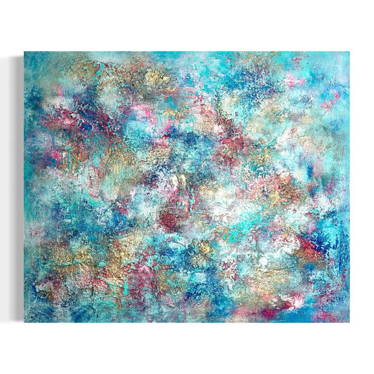 „Dopamine Rush", exklusives abstraktes Kunstwerk von Sabine Runge, bunt, farbenfroh und auffällig mit Gold und strukturierter Oberfläche, moderne abstrakte Malerei