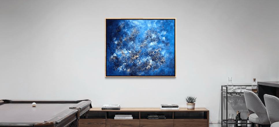 Abstraktes Gemälde in Blau-Gold: Warum diese Kombination zeitlose Eleganz verkörpert - Sabine Runge Painting