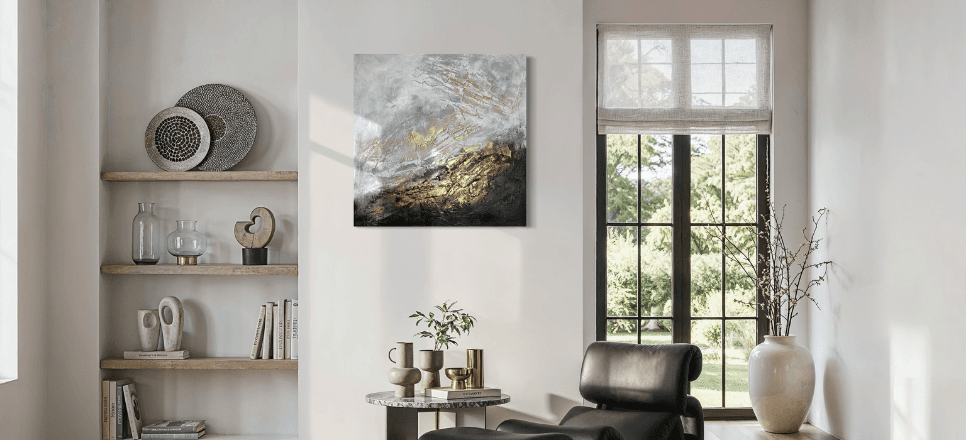 Abstraktes Gemälde in Schwarz-Gold: Warum diese Kombination zeitlose Eleganz verkörpert - Sabine Runge Painting