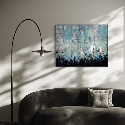 Abstrakte Wandkunst über Sofa, texturiertes Original-Gemälde blau