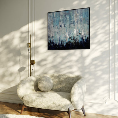 Modernes abstraktes Gemälde für Wohnzimmer oder Schlafzimmer, blau-silberne Wandkunst
