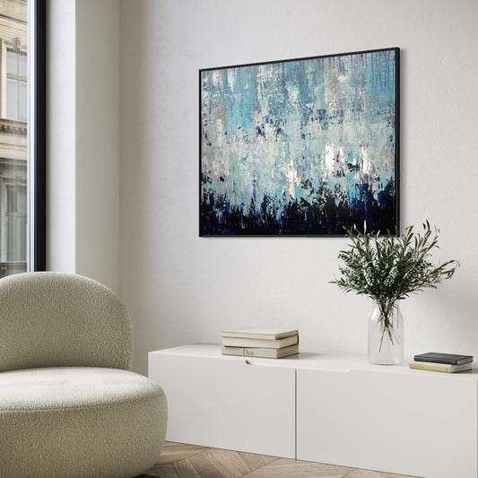 Großformatiges Wandbild Wohnzimmer, abstrakte Kunst blau, Original Acrylgemälde