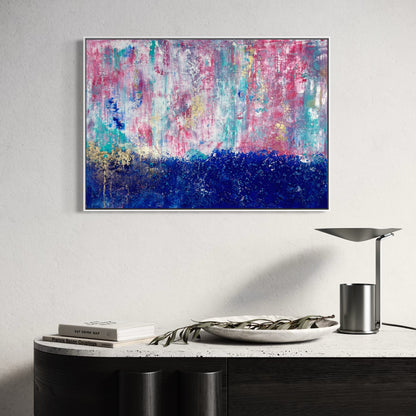 Celestial Bloom – abstraktes Gemälde in Blau, Pink und Gold von Sabine Runge, 100 × 70 cm, Ansicht 7