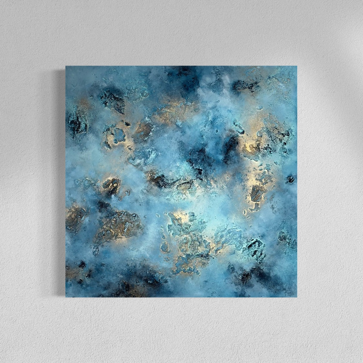 Abstraktes Gemälde "Aurum Rise" in Rosa, Gold und Orange mit echtem 24K-Blattgold – Original Acrylbild von Sabine Runge