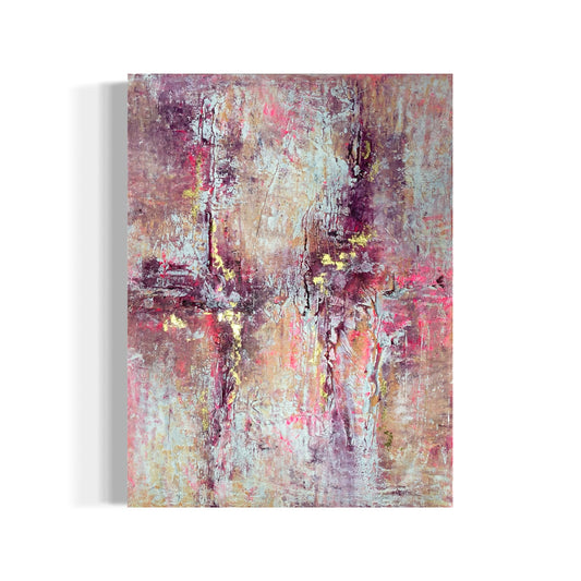 Abstraktes Originalgemälde Flamingo Love – Acryl und Blattgold-Akzenten in Rosa und Pink, Sabine Runge Painting