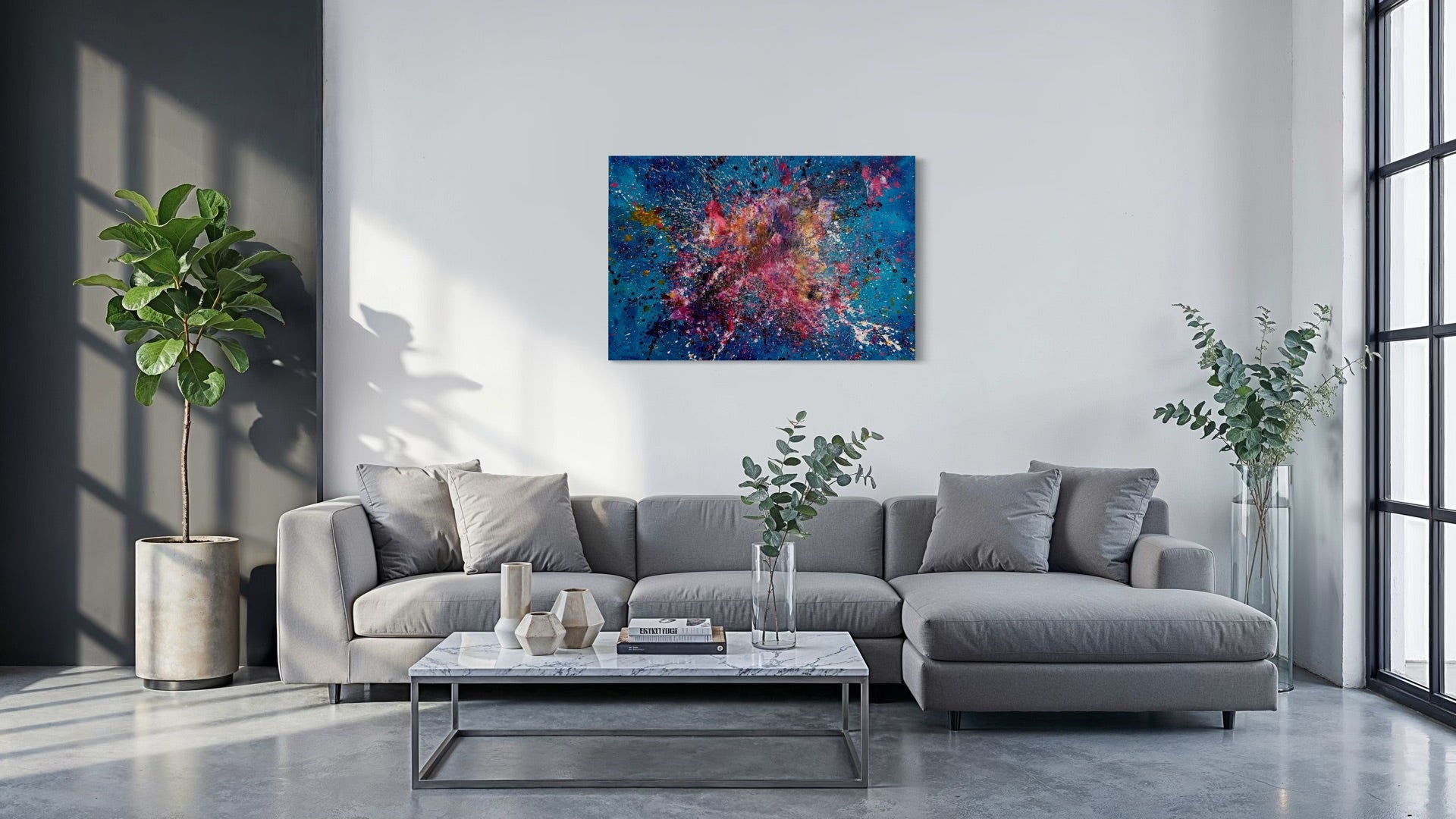 Zeitgenössische abstrakte Kunst von Sabine Runge in modernem Interieur