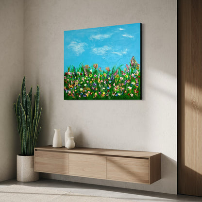 Originalgemälde Wildflower Field, bunte Blumenwiese in Acryl, Sabine Runge