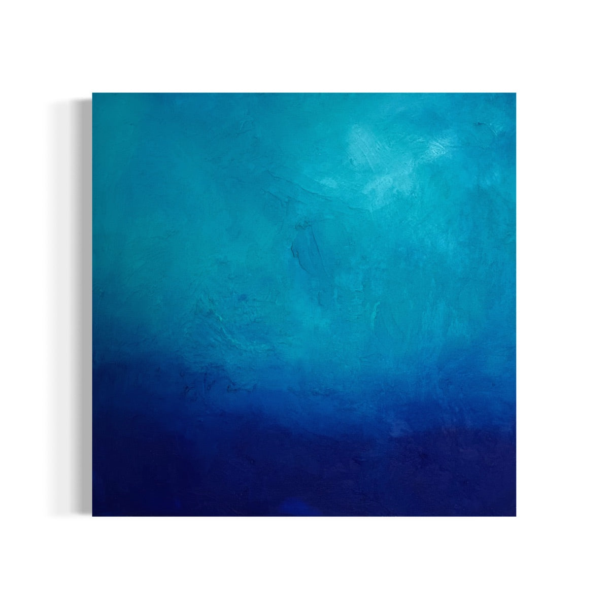 Abstraktes Originalgemälde Deep Dive – großes Wandbild in Türkis und Nachtblau, 100 x 100 cm, Sabine Runge Painting