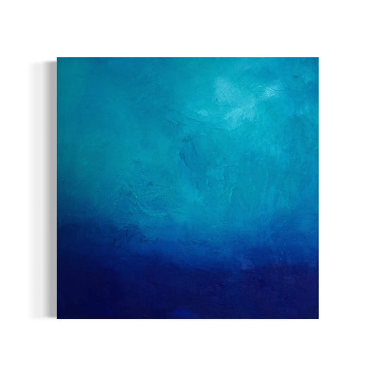 Abstraktes Originalgemälde Deep Dive – großes Wandbild in Türkis und Nachtblau, 100 x 100 cm, Sabine Runge Painting
