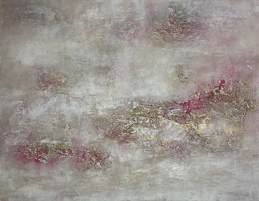 Elysium – abstraktes Gemälde in Grau, Beige und Rosa von Sabine Runge, 70 × 90 cm, Ansicht 2