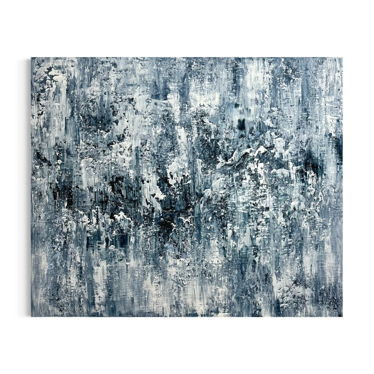 Abstraktes Originalgemälde Before the Storm – Acryl und Strukturpaste in Paynesgrey und Weiß, 120 x 100 cm, Sabine Runge Painting