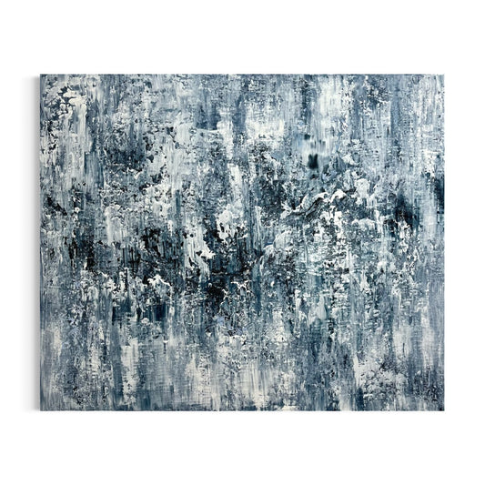 Abstraktes Originalgemälde Before the Storm – Acryl und Strukturpaste in Paynesgrey und Weiß, 120 x 100 cm, Sabine Runge Painting