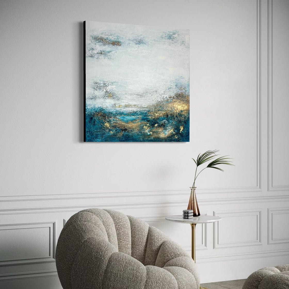 Abstraktes Gemälde kaufen - Aqua Aura 100×100 cm - gemaelde - kaufen - sabine - runge - muenchen