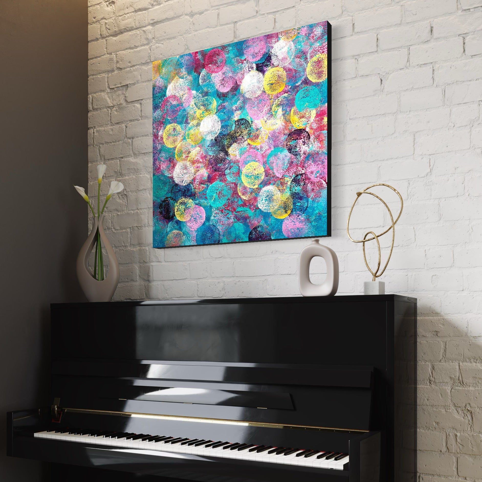 Abstraktes Gemälde kaufen - Connecting the Dots 80x80 cm - gemaelde - kaufen - sabine - runge - muenchen