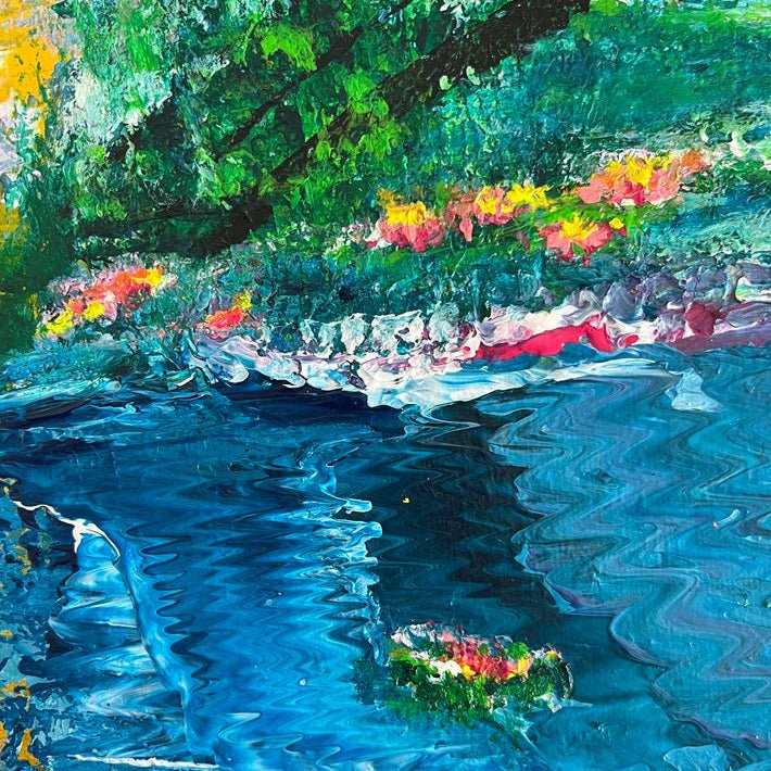 Abstraktes Gemälde kaufen - Monet's Garden Giverny 40x40 cm - gemaelde - kaufen - sabine - runge - muenchen