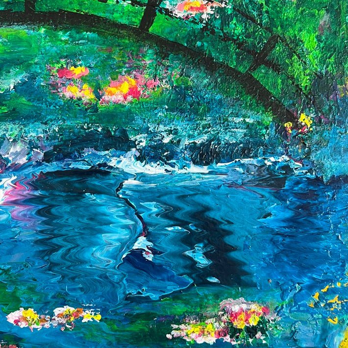 Abstraktes Gemälde kaufen - Monet's Garden Giverny 40x40 cm - gemaelde - kaufen - sabine - runge - muenchen