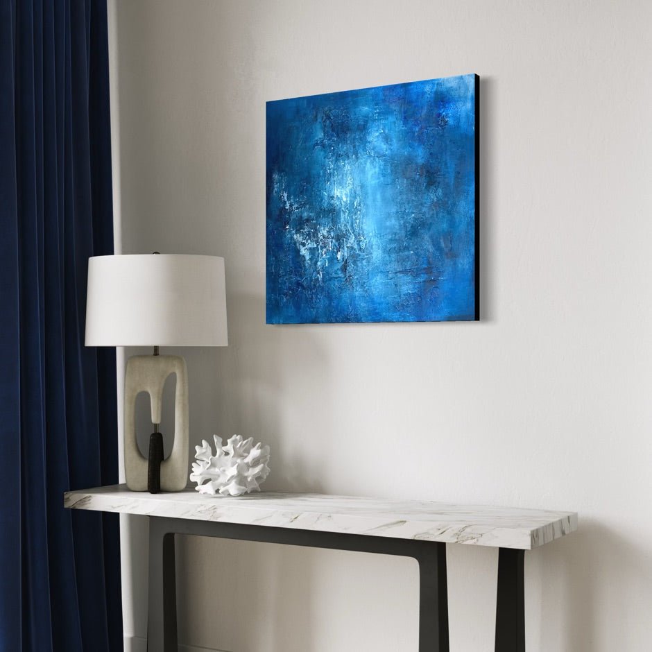 Abstraktes Gemälde kaufen - Sapphire Cave 100x100 cm - gemaelde - kaufen - sabine - runge - muenchen