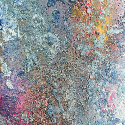 Detailaufnahme der Strukturpasten in Türkis, Rosa und Gold – abstraktes Gemälde „Still in Love with Summer“ von Sabine Runge, 60 × 50 cm, Ansicht 3