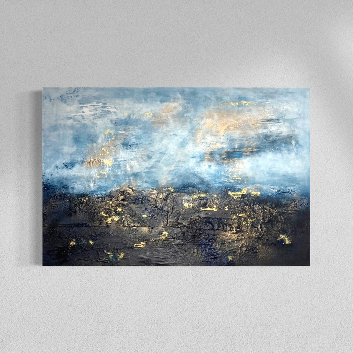 Falling Stars – großformatiges abstraktes Originalgemälde mit 24-Karat-Blattgold von Sabine Runge