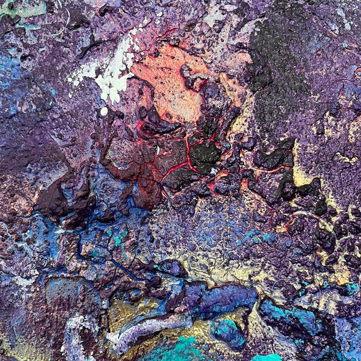 Abstrakte Kunst kaufen – Velvet Abyss, Originalgemälde mit Gold-Metallic und Roségold von Sabine Runge, 60x50 cm, handgemalt