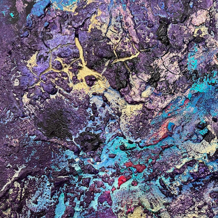 Abstrakte Kunst kaufen mit Roségold-Akzenten – Nahaufnahme Velvet Abyss von Sabine Runge