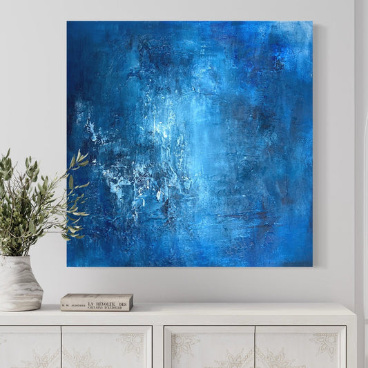 Abstraktes Gemälde kaufen - Sapphire Cave 100x100 cm - gemaelde - kaufen - sabine - runge - muenchen